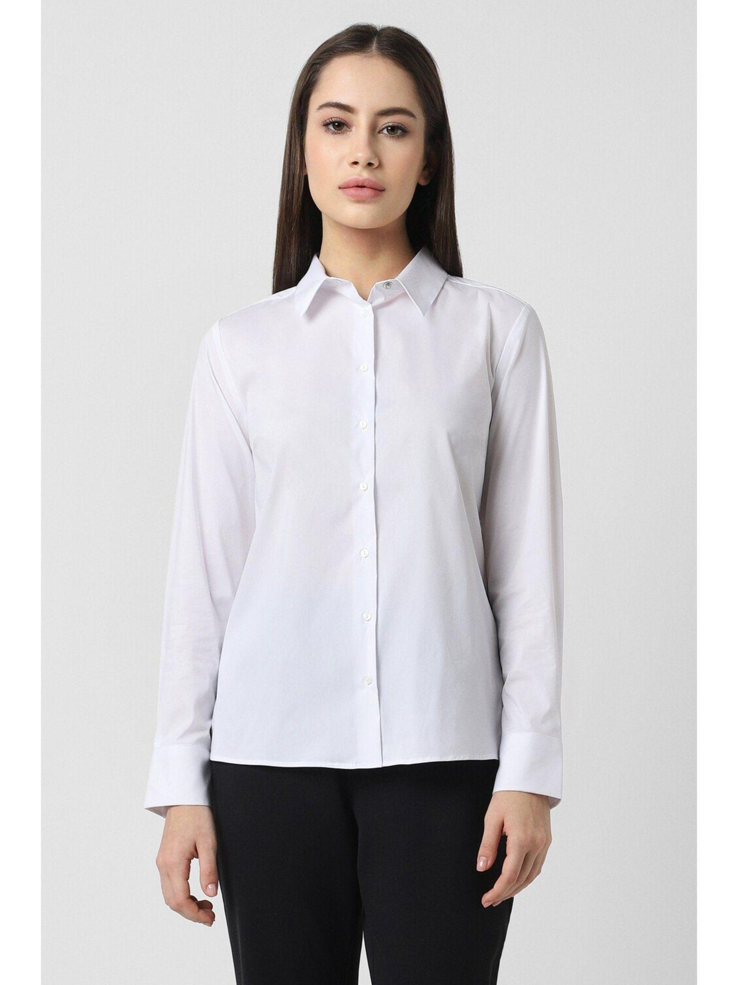 women white solid long sleeves formal shirt