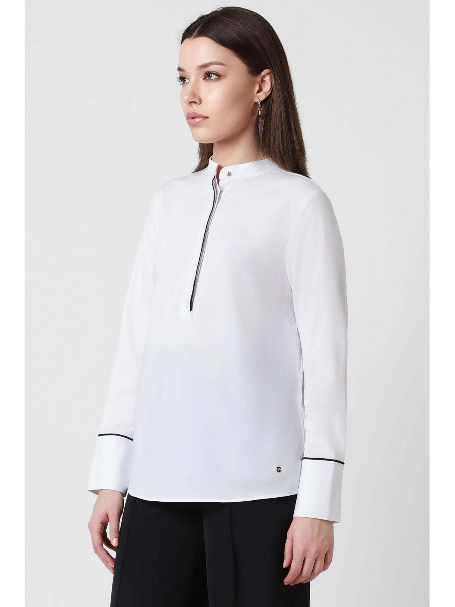 women white solid long sleeves formal shirt