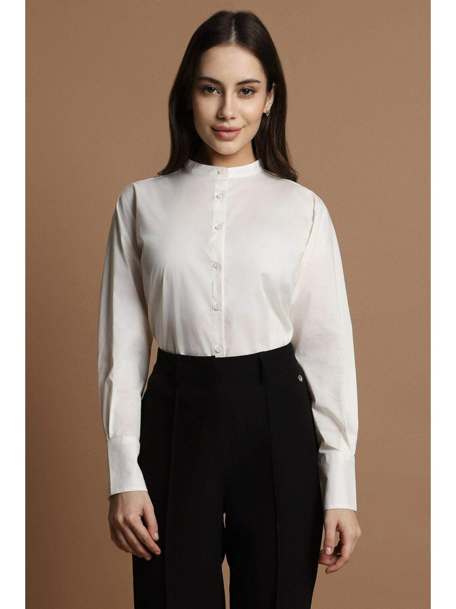 women white solid long sleeves shirt