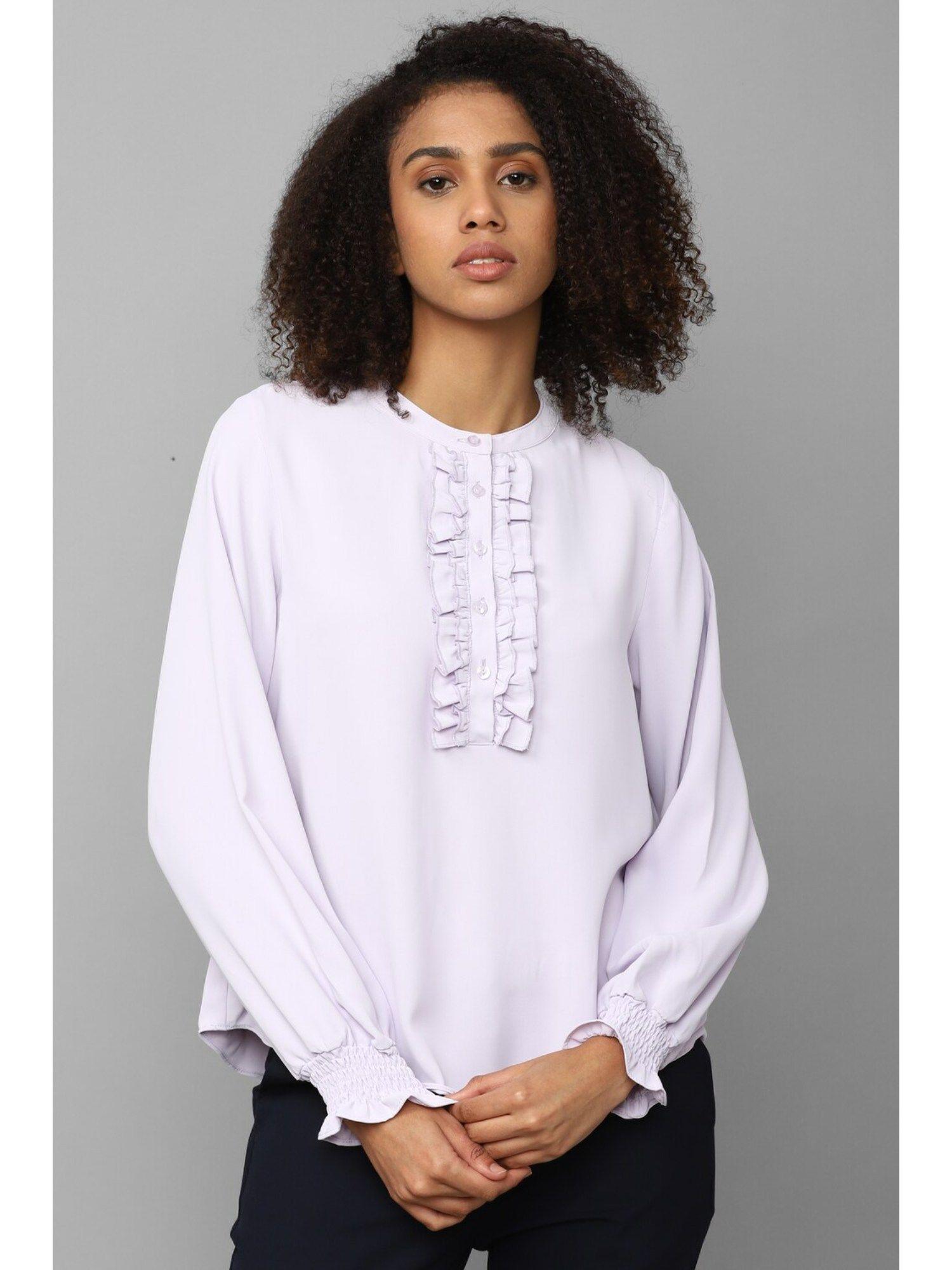 women white solid long sleeves shirt