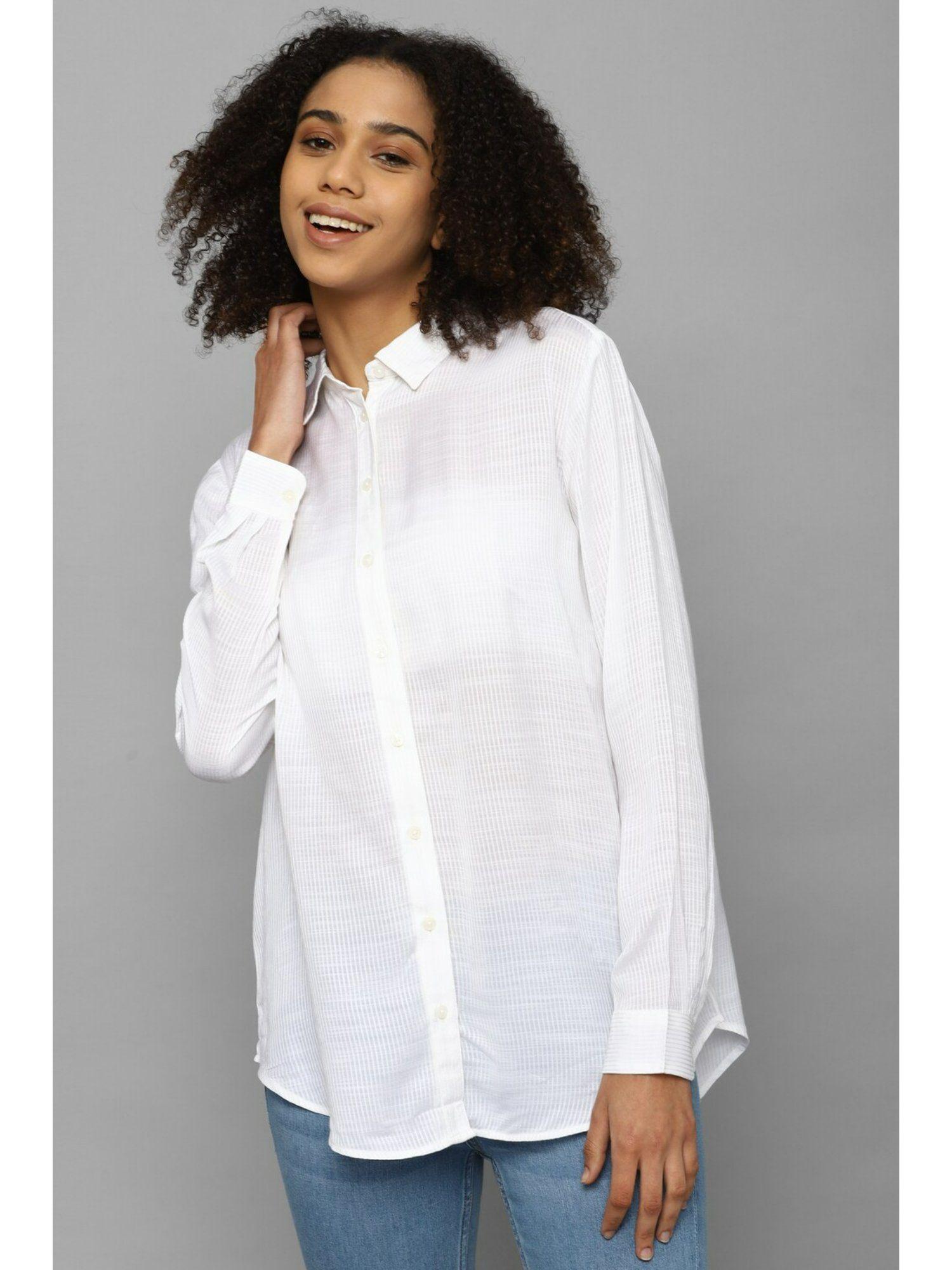 women white solid long sleeves shirt