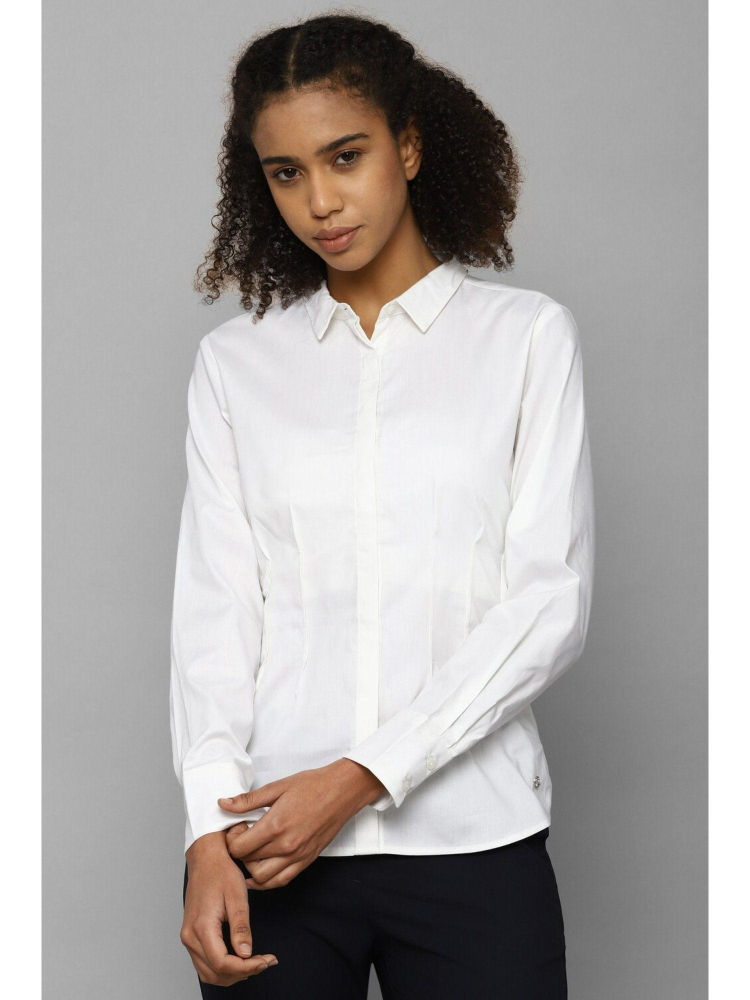 women white solid long sleeves shirt