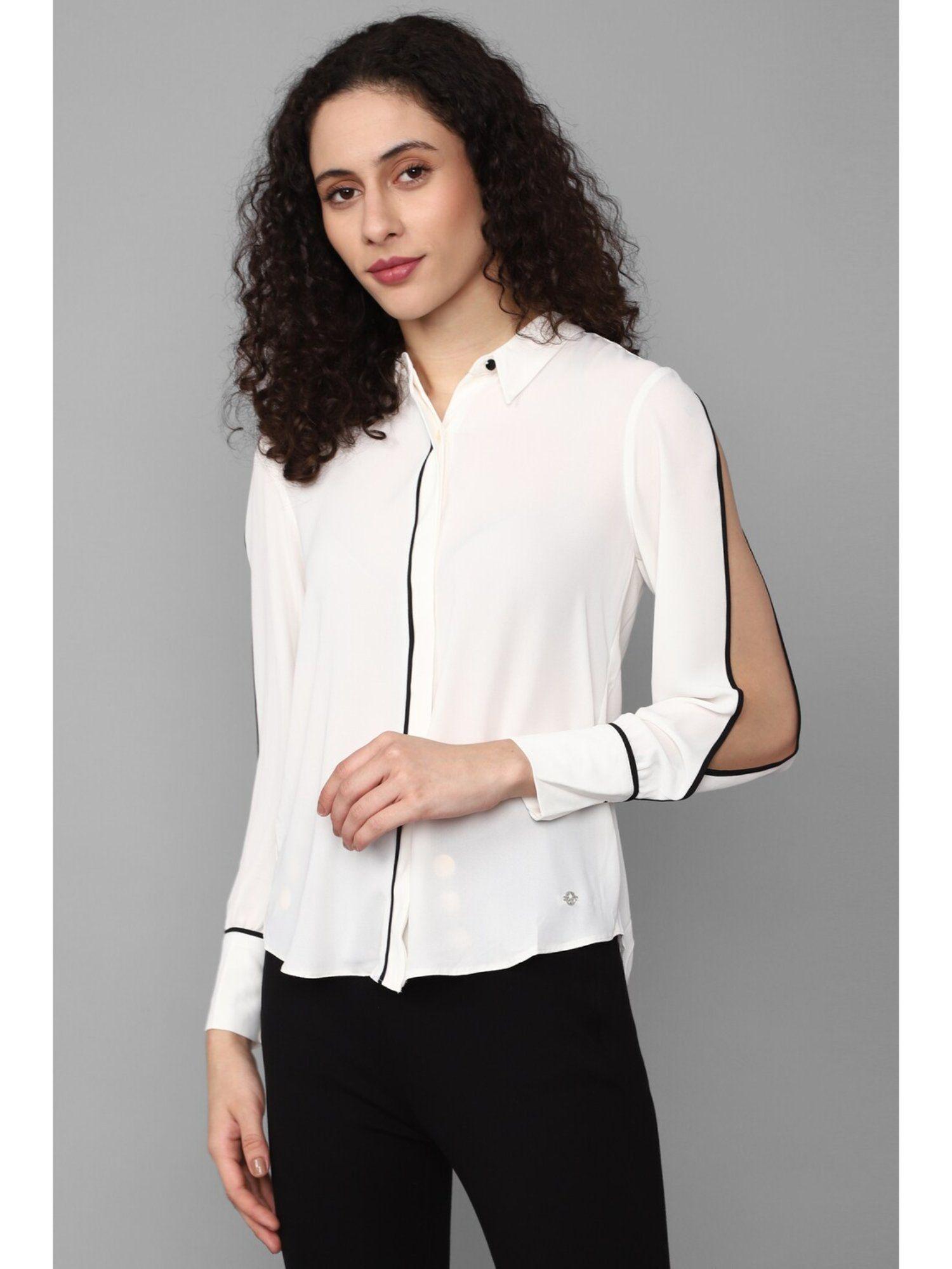 women white solid long sleeves shirt