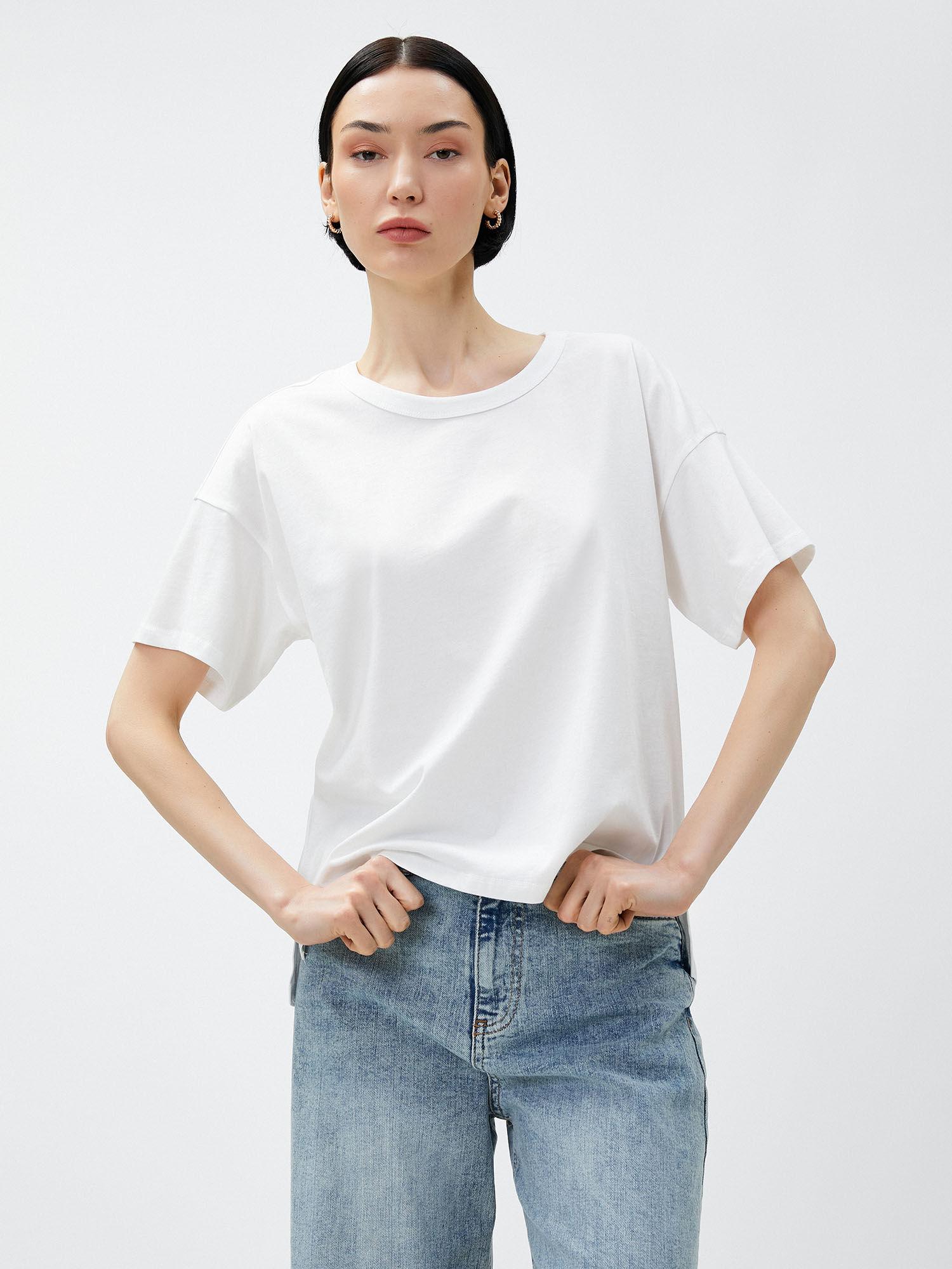 women white solid plain comfortable t-shirt