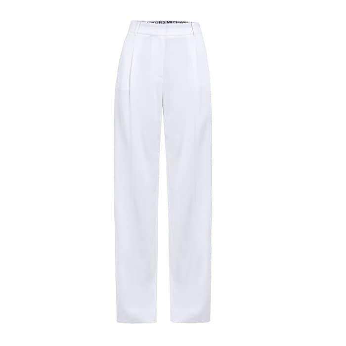 women white solid pleated wide-leg pants
