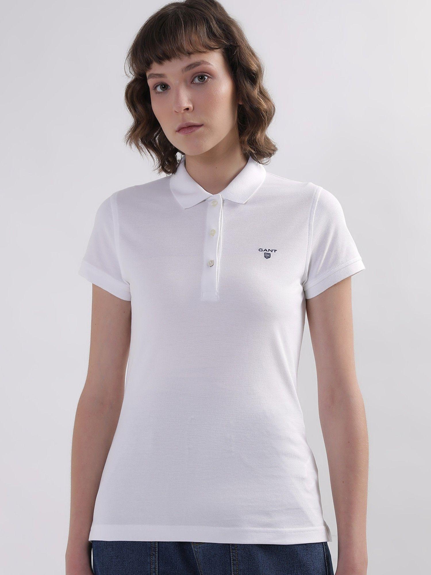 women white solid polo t-shirt