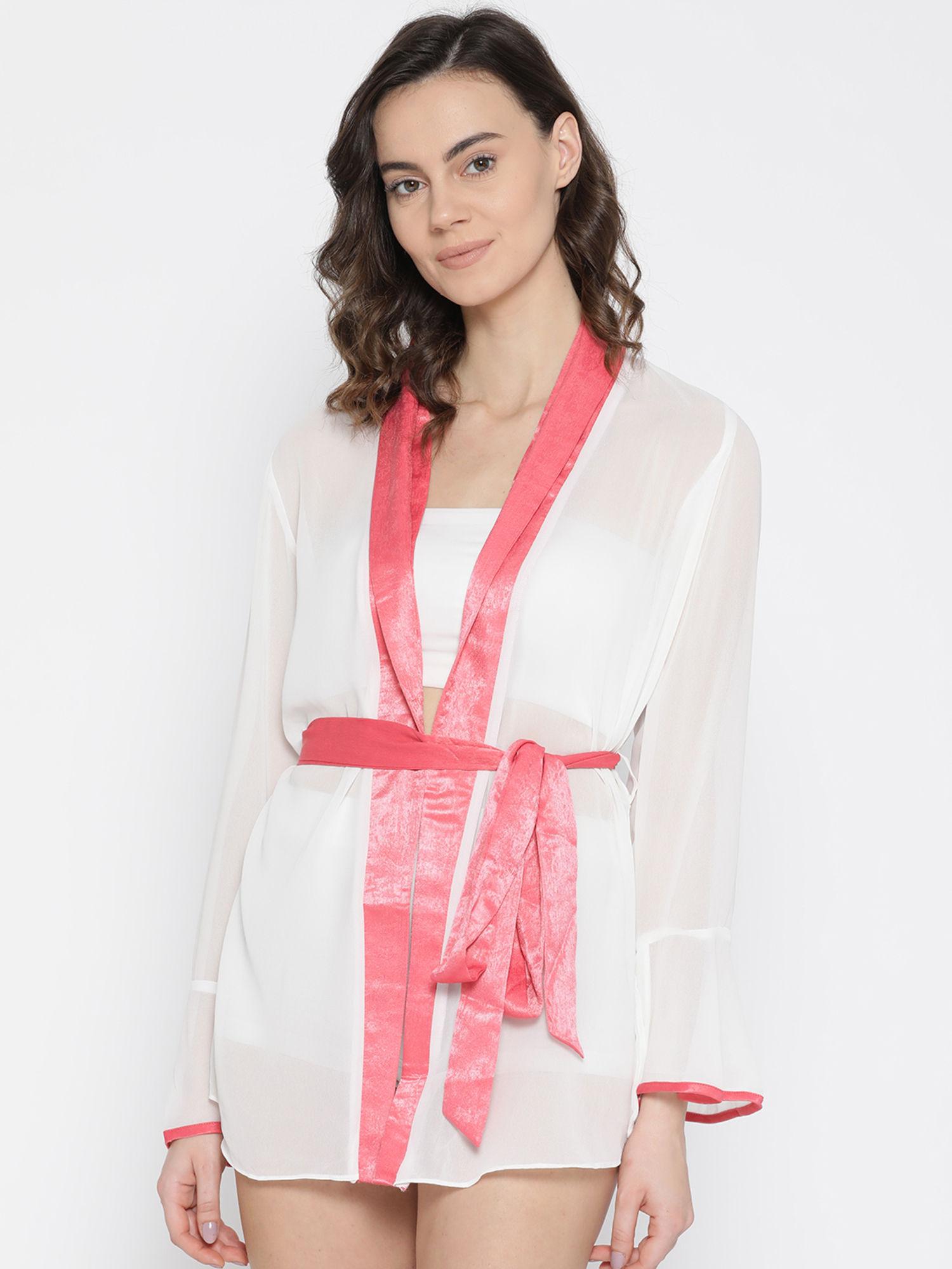 women white solid sheer mini robe