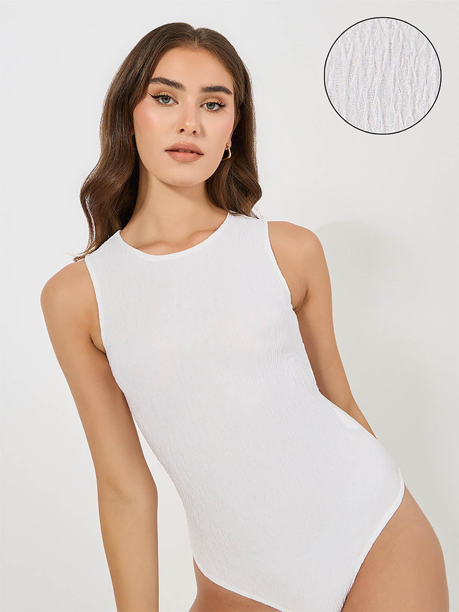 women white solid sleeveless round neck bodysuit