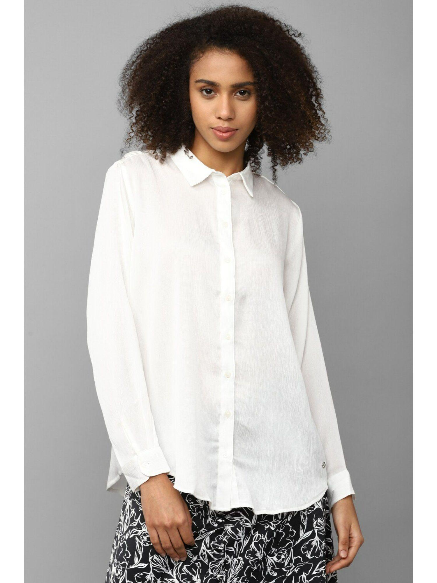 women white textured long sleeves shirt