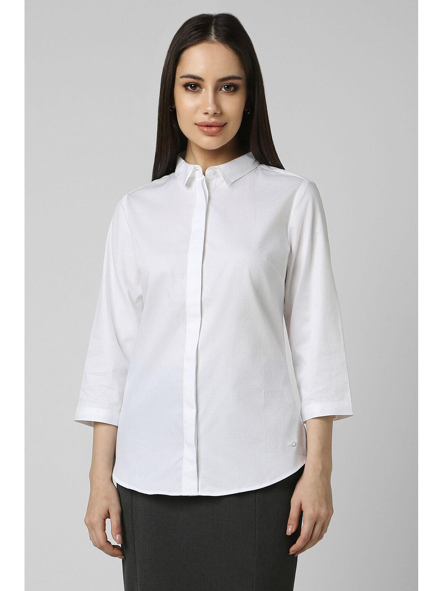 women white textured three fourth sleeves formal shirt