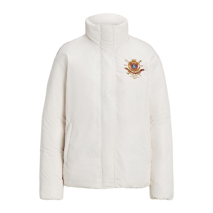 women white water-resistant crest motif down jacket