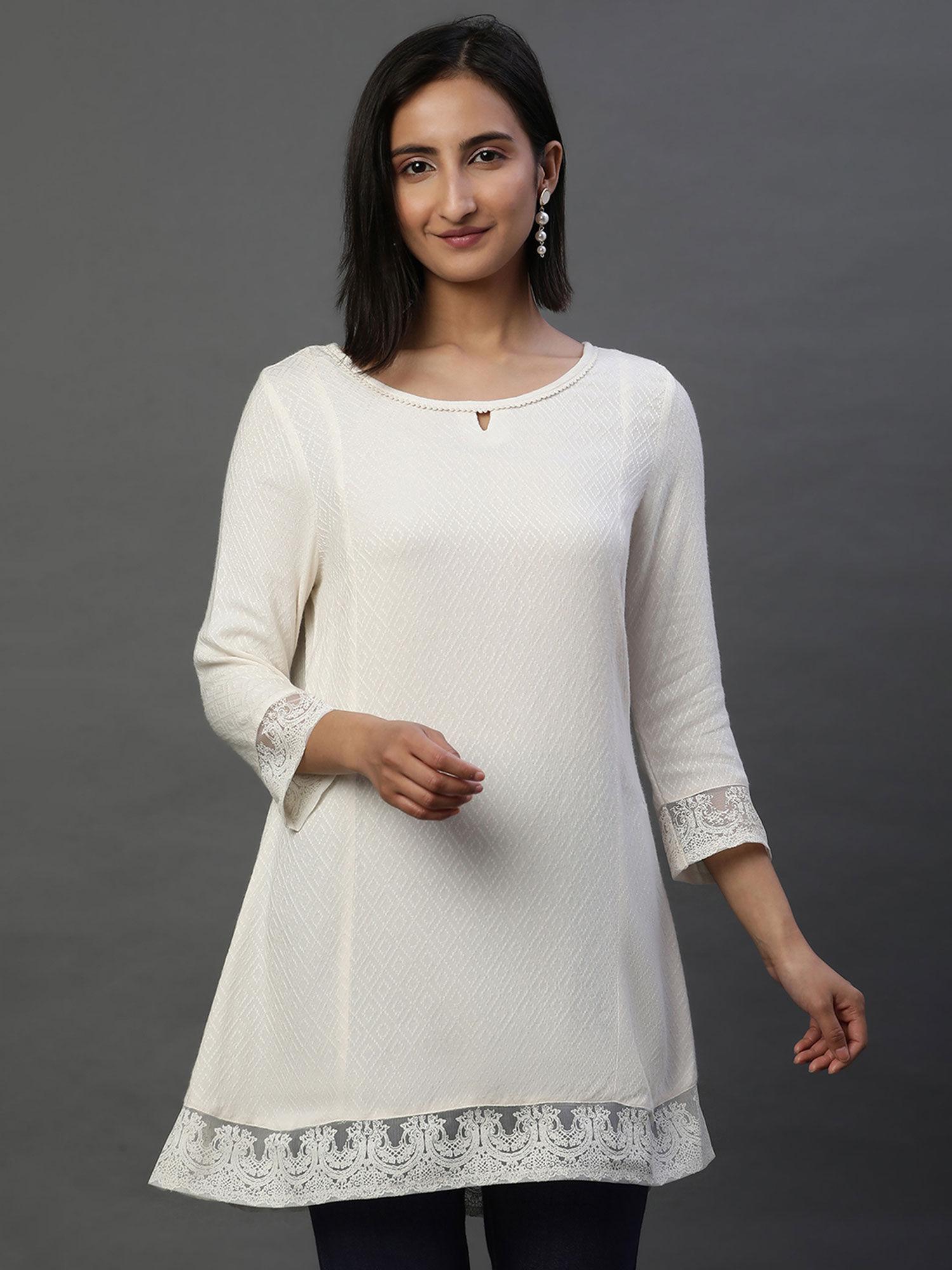 women white woven rayon kurti