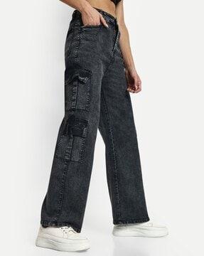 women wide leg cargo pants with flap pockets