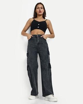 women wide leg cargo pants with insert pockets