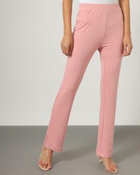 women wide leg elasticated waist flat-front trousers