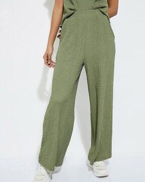 women wide leg fit flat-front pants with insert pockets