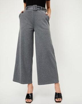 women wide leg fit flat-front pants with insert pockets