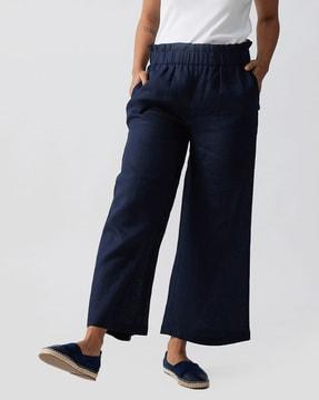 women wide leg flat-front pants