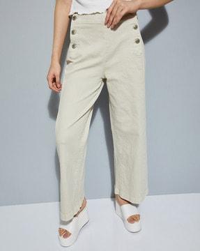 women wide leg flat-front pants