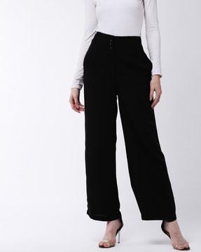 women wide-leg flat-front pants