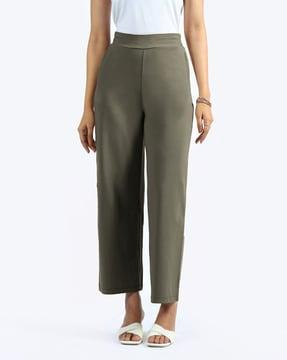 women wide leg flat-front pants