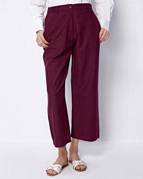 women wide-leg flat-front trousers