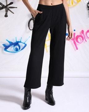 women wide-leg flat-front trousers