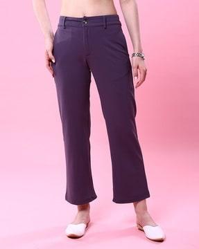 women wide-leg flat-front trousers