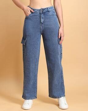 women wide leg jeans with 5-pocket styling