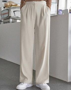 women wide leg pleat-front pants