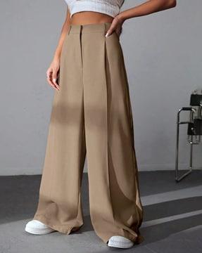 women wide leg pleat-front pants