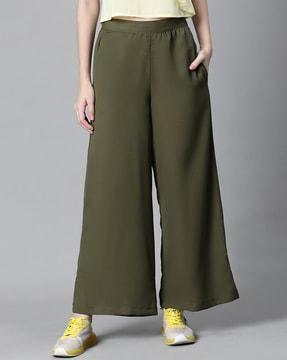 women wide-leg pleat-front trousers