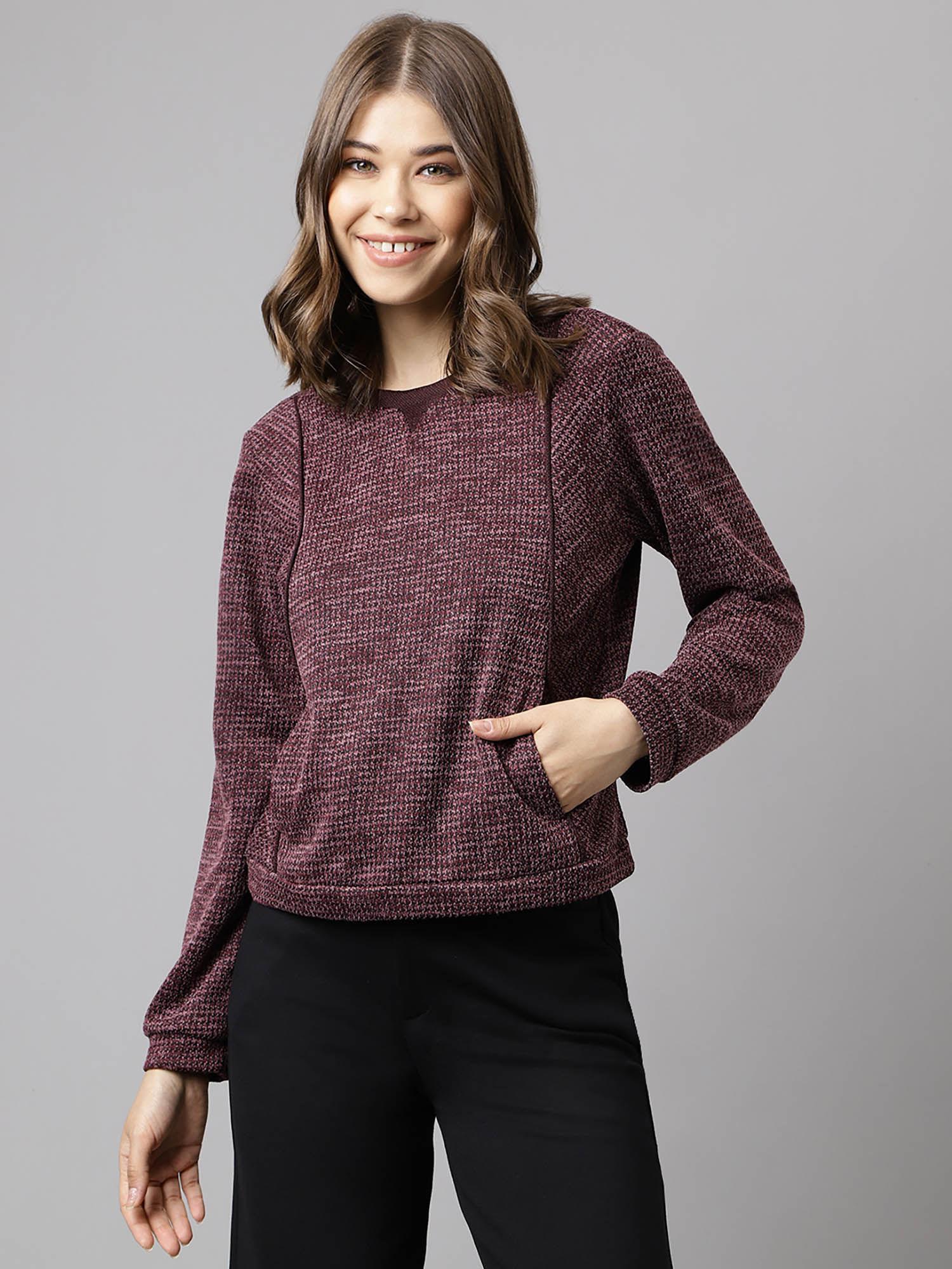 women wine color textured top