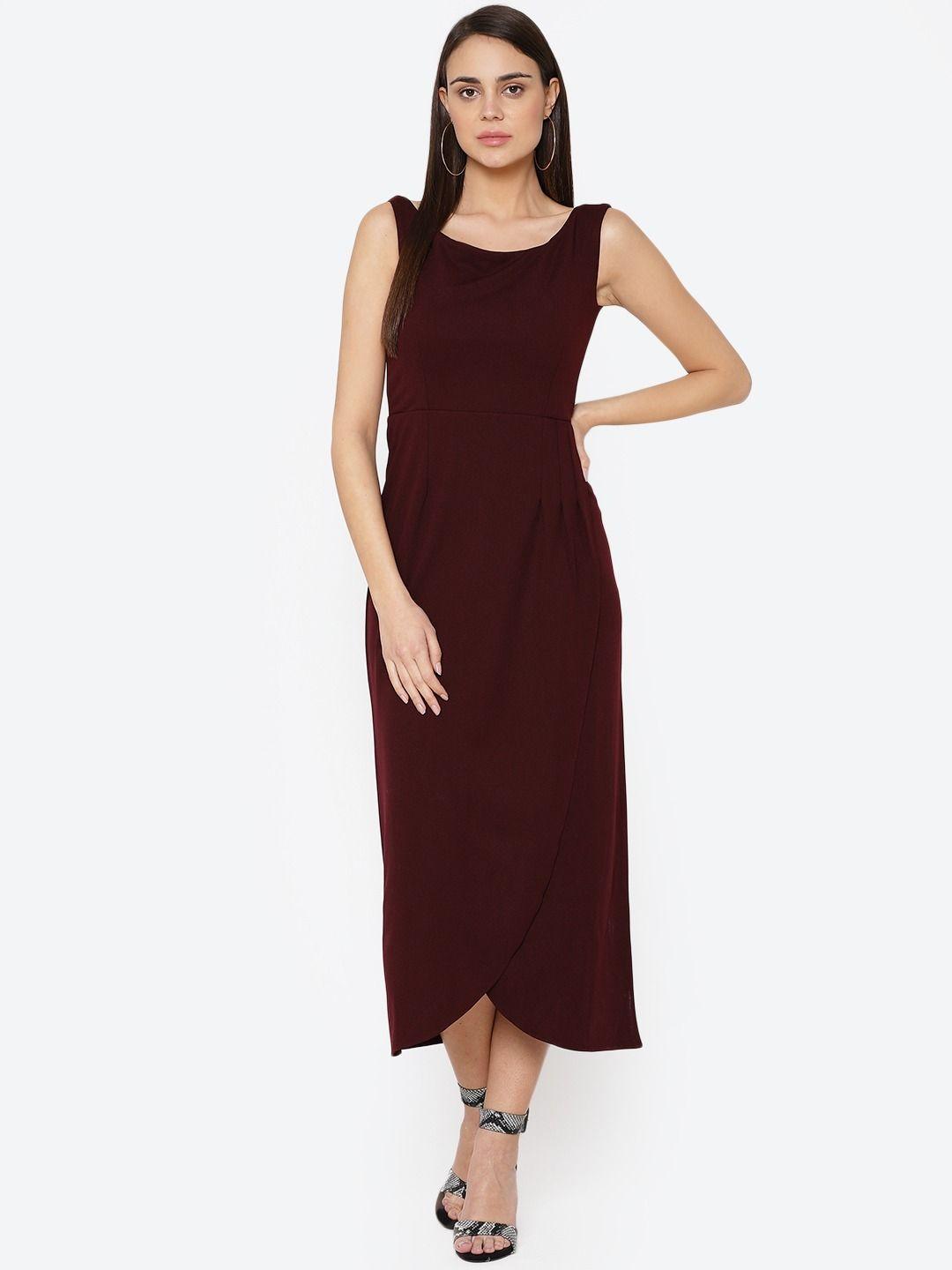 women wine colour maxi solid dress