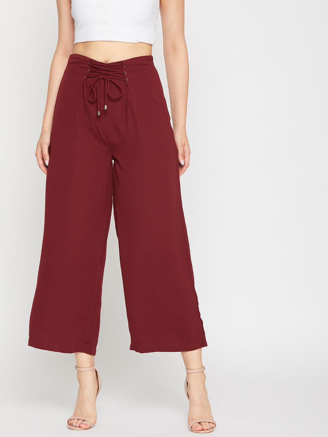 women wine colour solid culottes