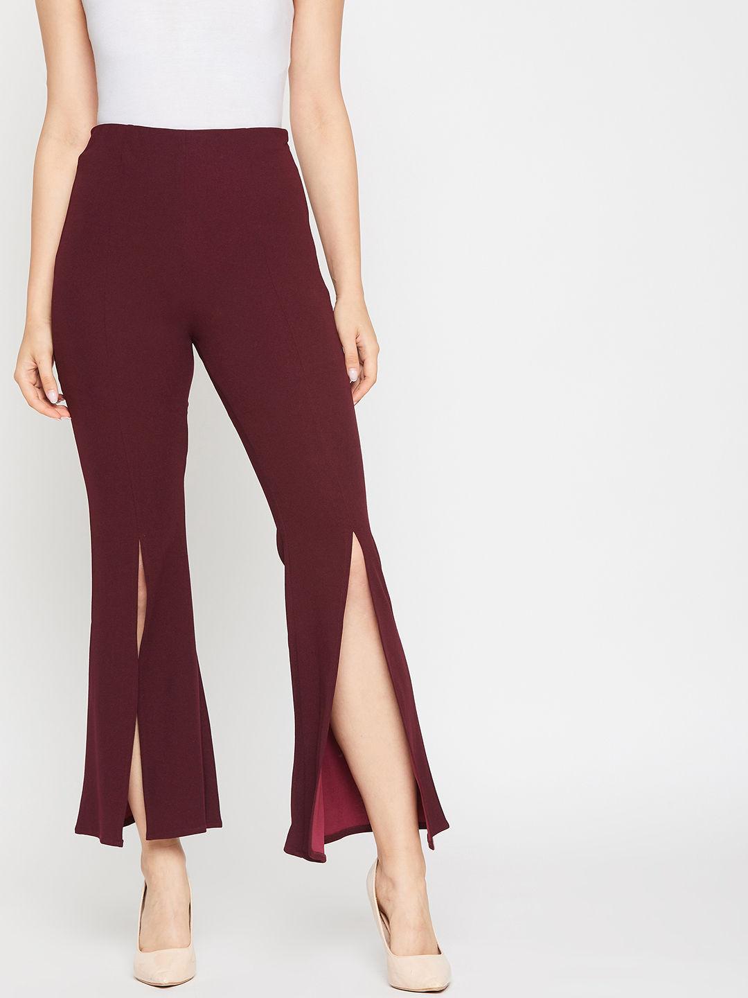 women wine colour solid regular trouser