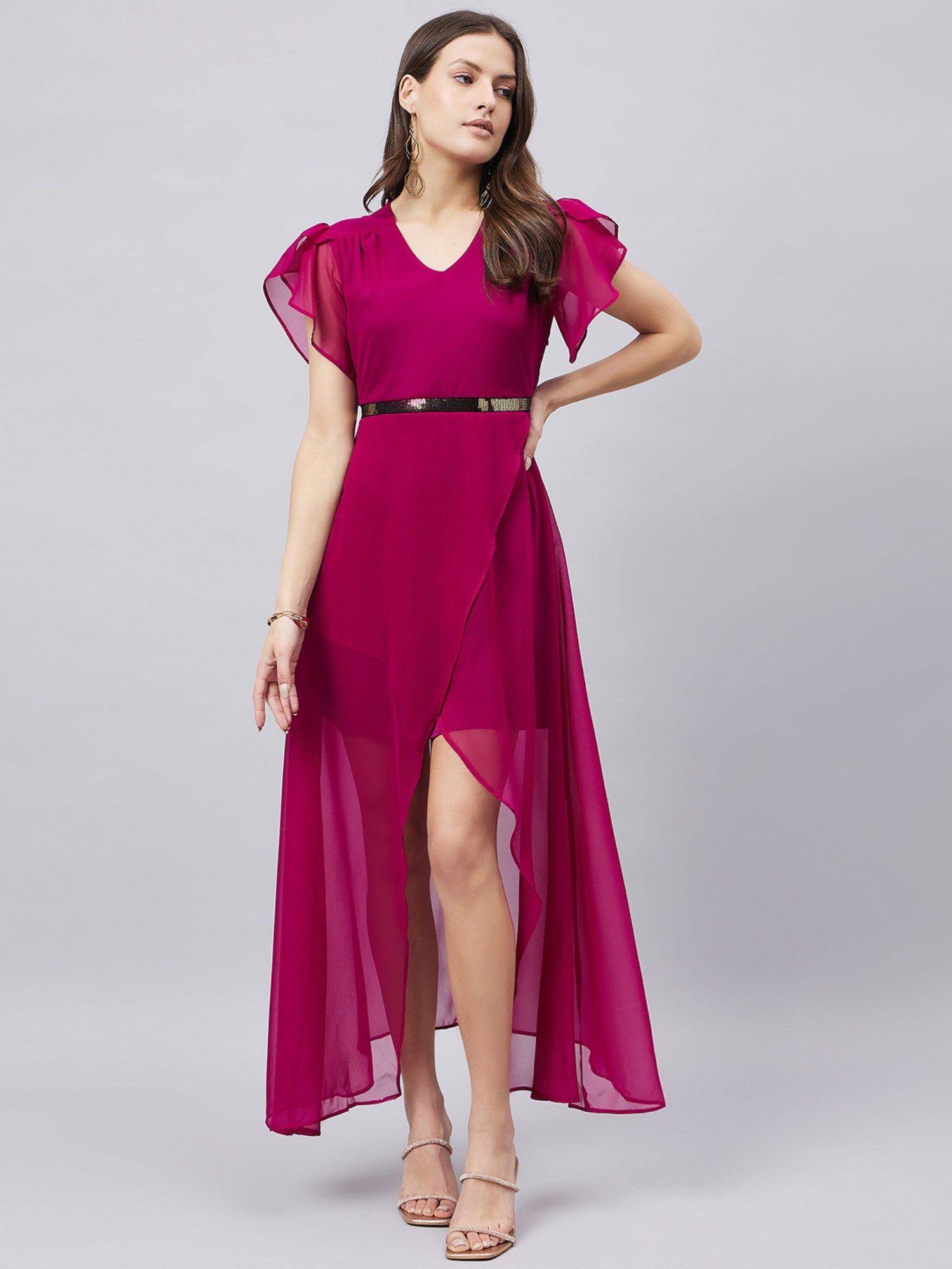 women wine georgette evening maxi dress