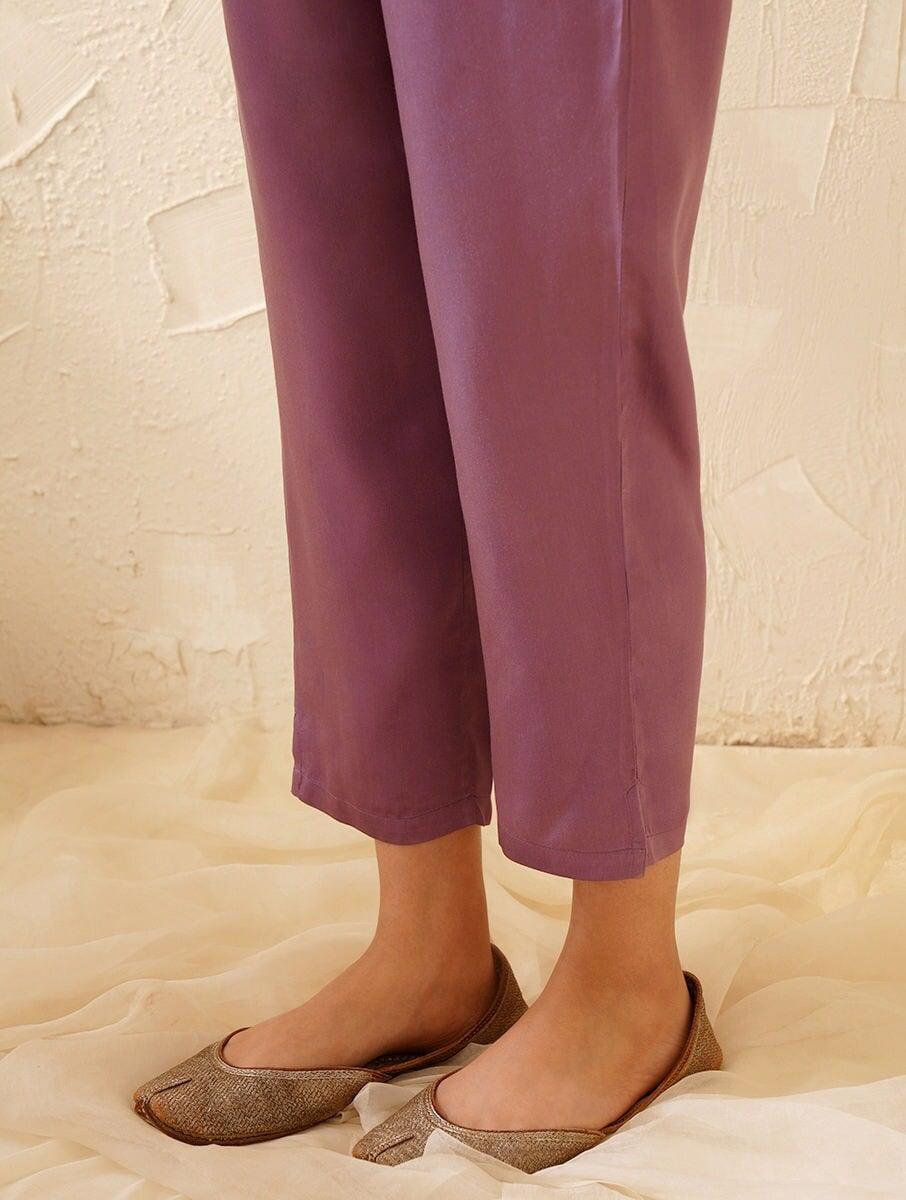 women wine purple modal printed ankle length regular fit pants