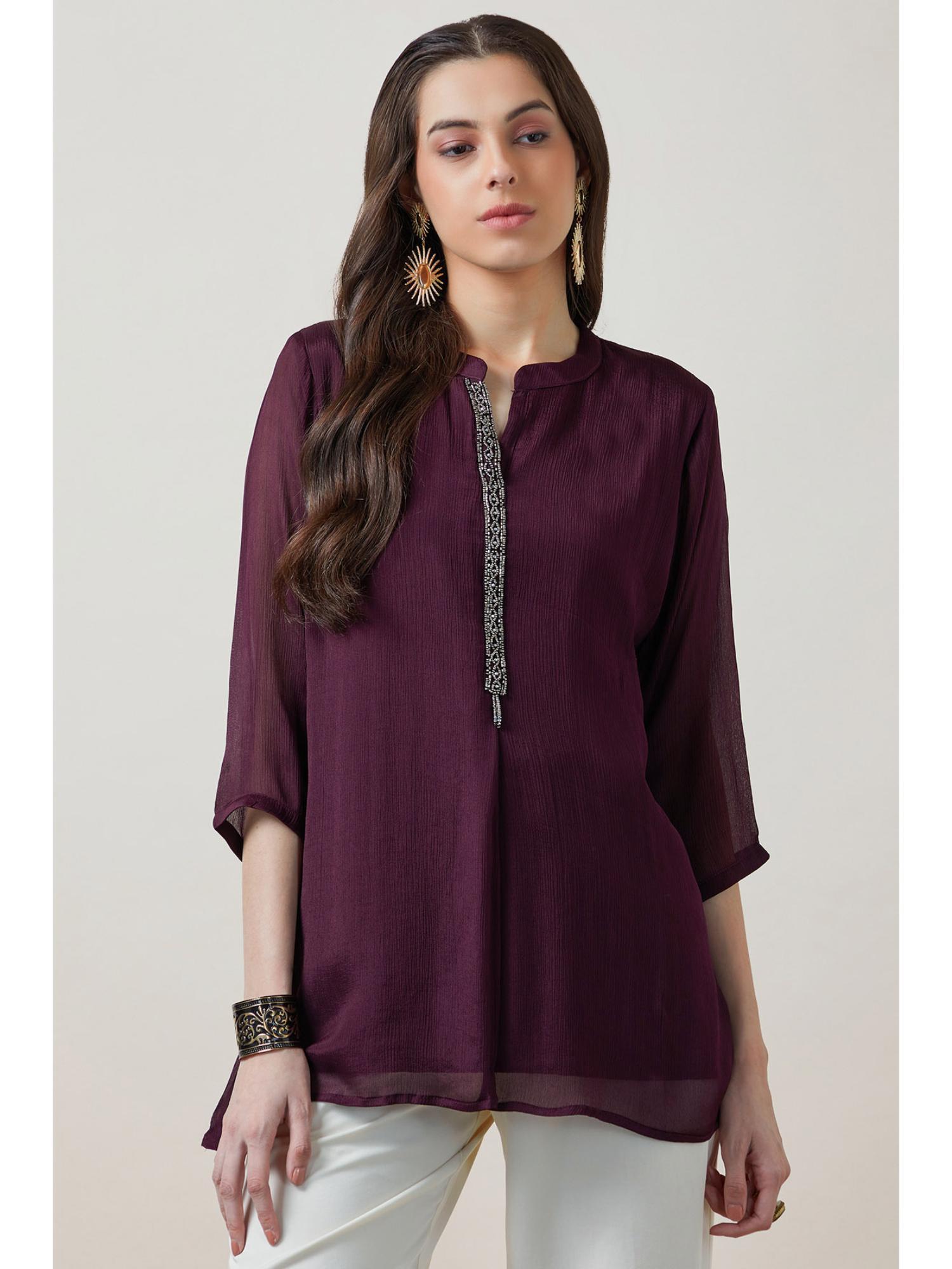 women wine solid a-line fit viscose kurti