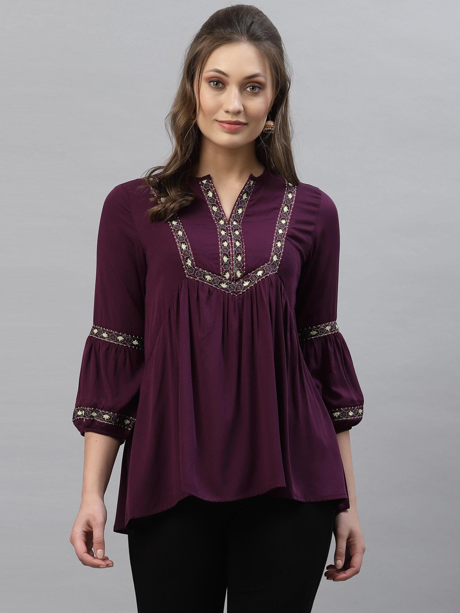 women wine solid tunic