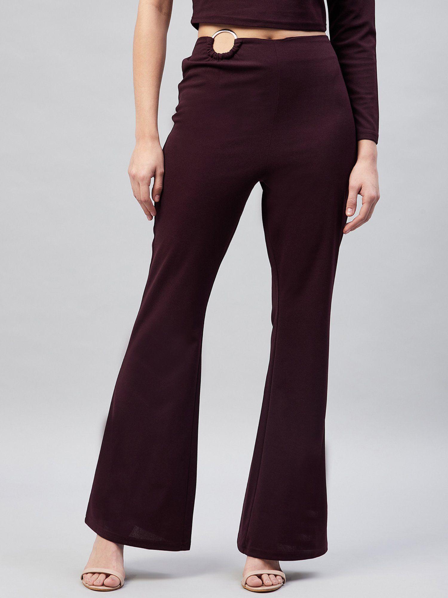 women wine straight fit trousers