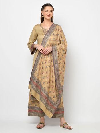 women winter acro wool woven suit with shawl unstitched dress material (set of 2)