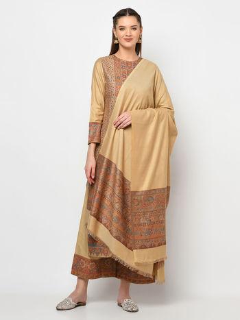 women winter acro wool woven suit with shawl unstitched dress material (set of 2)