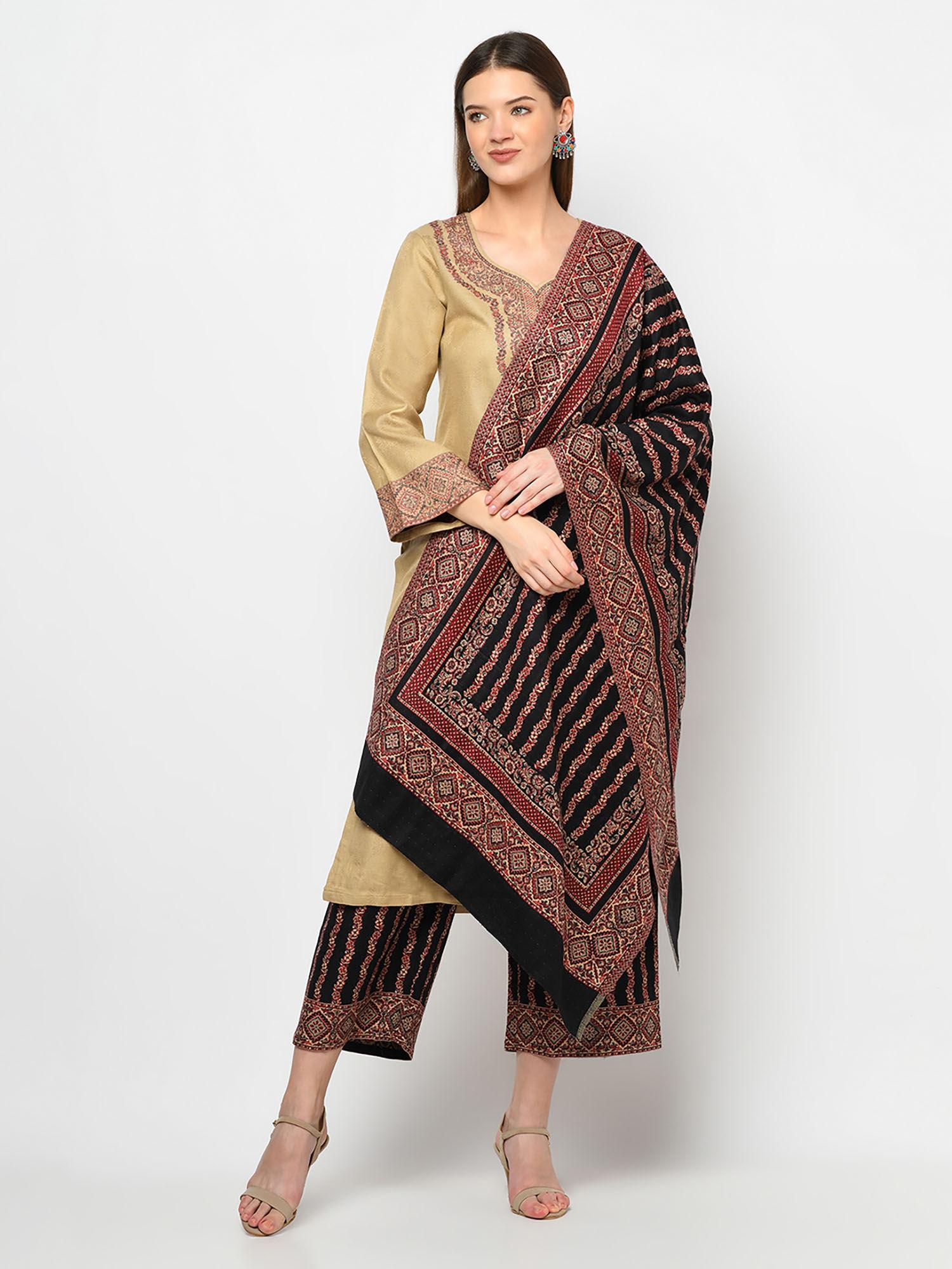 women winter acro wool woven suit with stole unstitched dress material (set of 2)