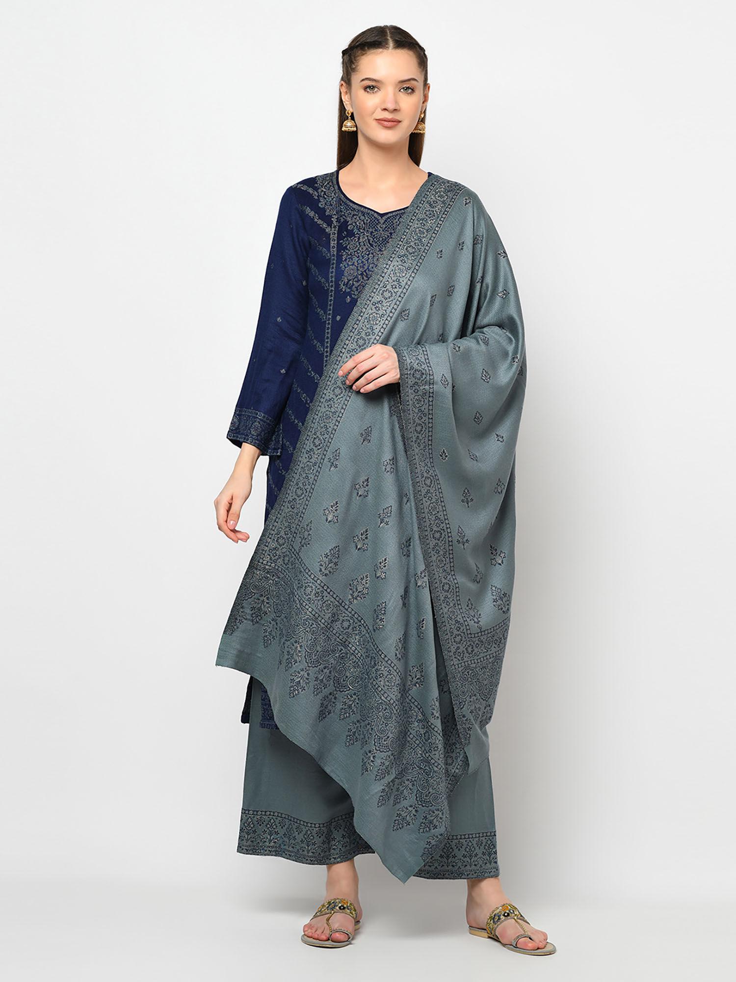 women winter acro wool woven suit with stole unstitched dress material (set of 2)