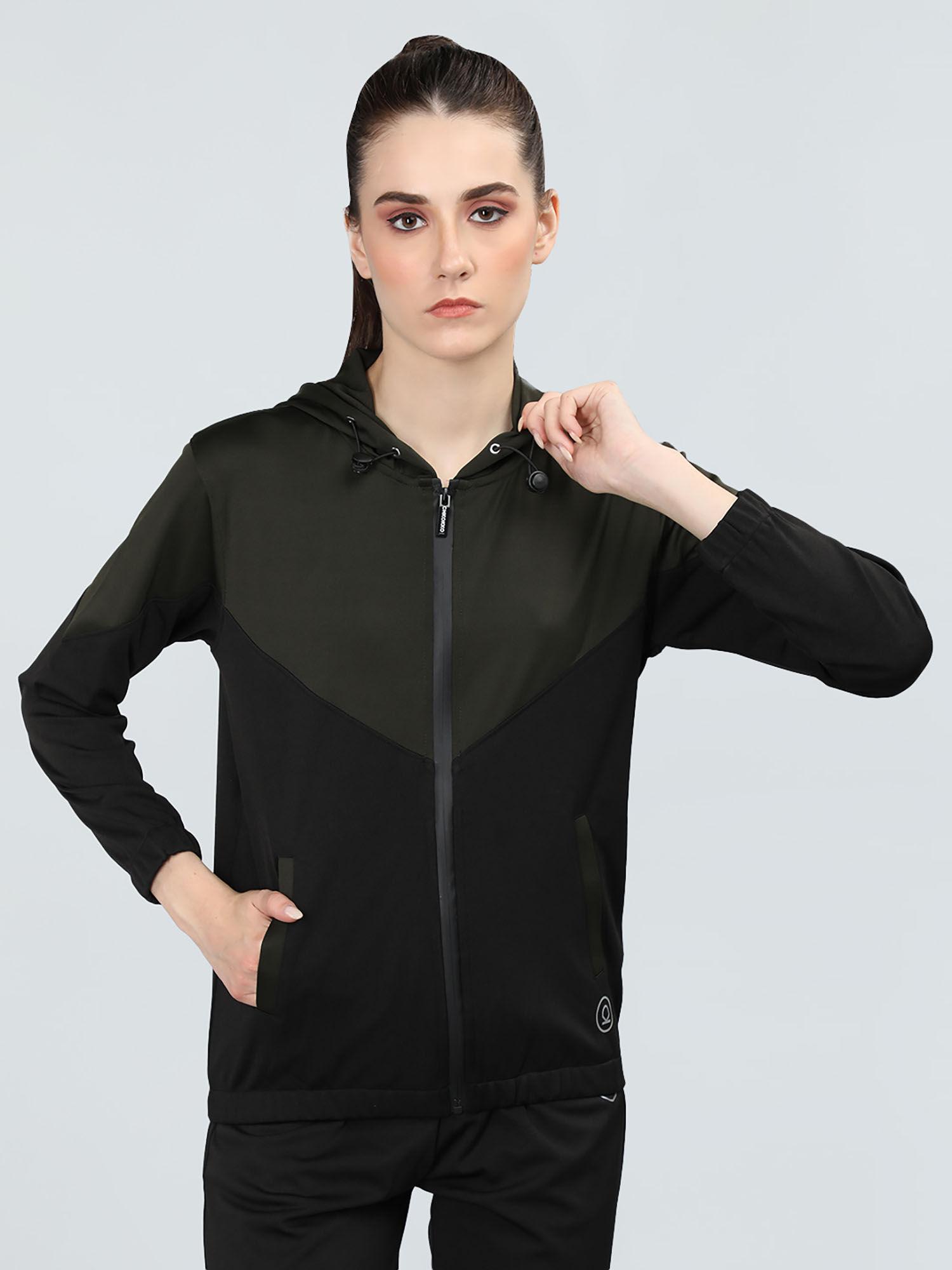 women winter sports wind cheater zipper stylish jacket-olive