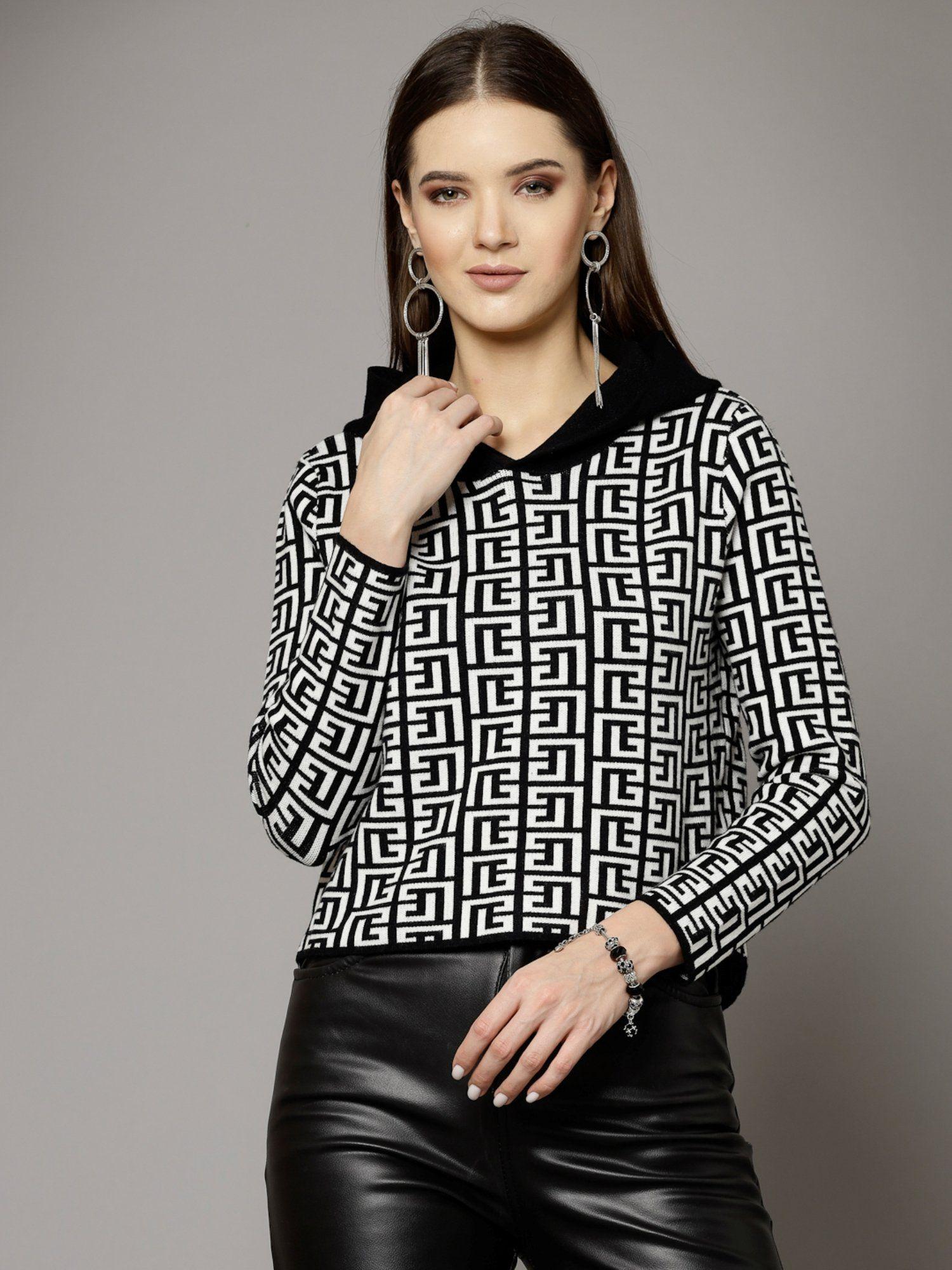 women winter wear black & white stylish crop top