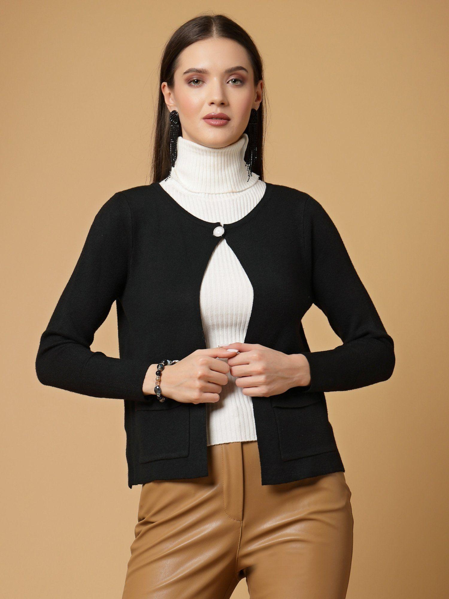 women winter wear black short & stylish cardigan