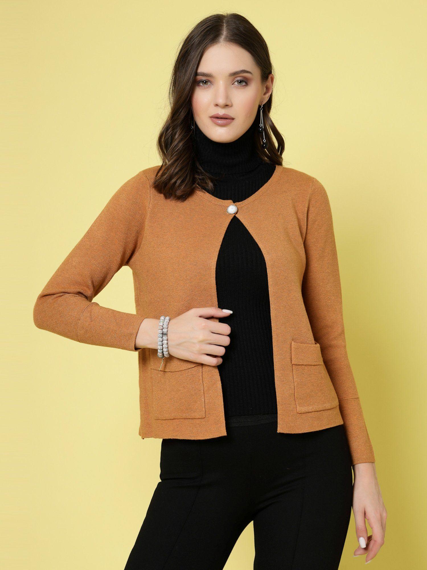 women winter wear brown short & stylish cardigan