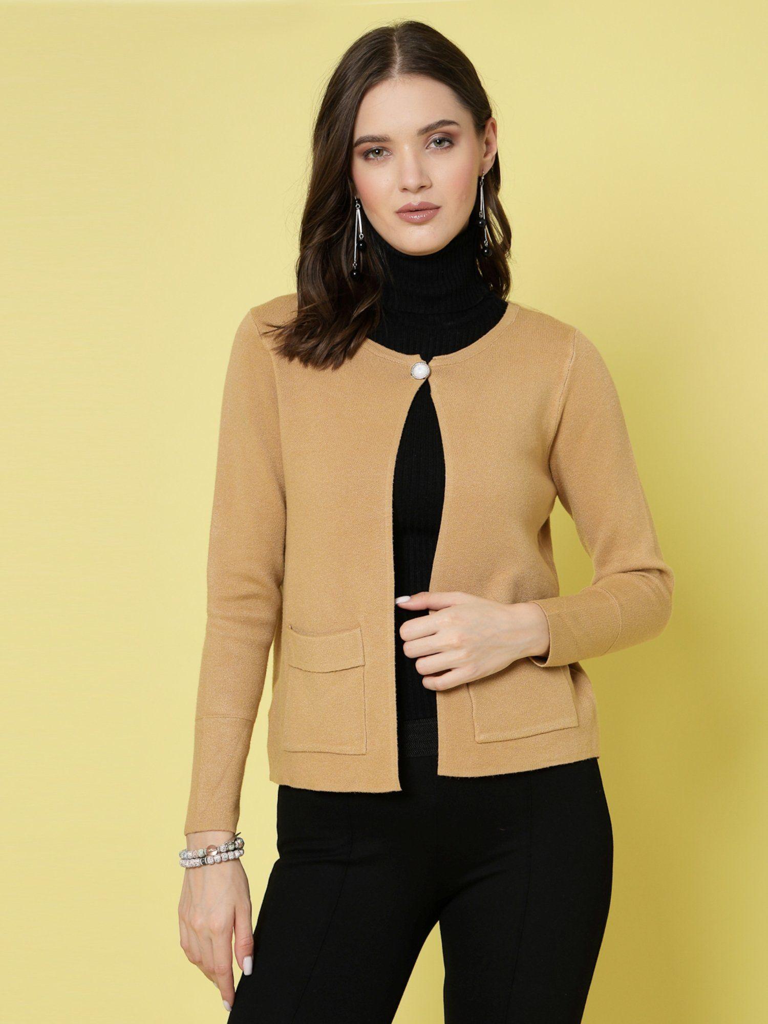 women winter wear camel short & stylish cardigan